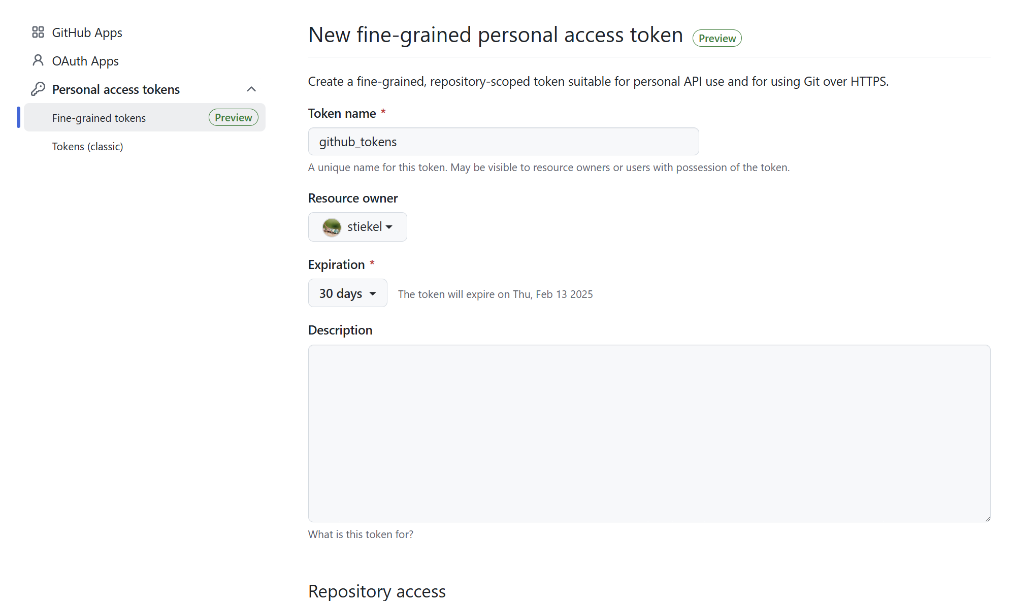 创建Github Token中的基本信息