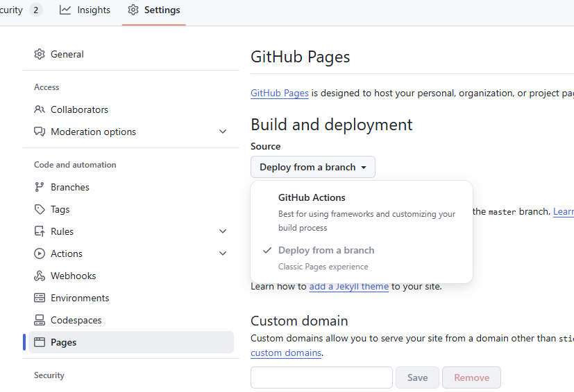 开启 Github Pages